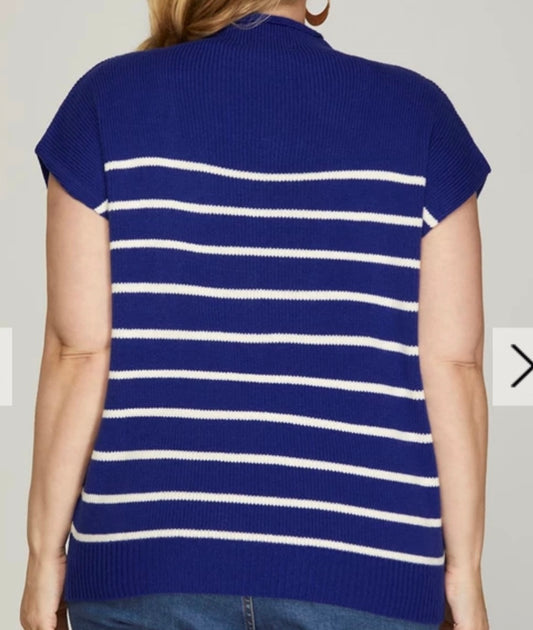 Blue Striped Sleeveless Sweater