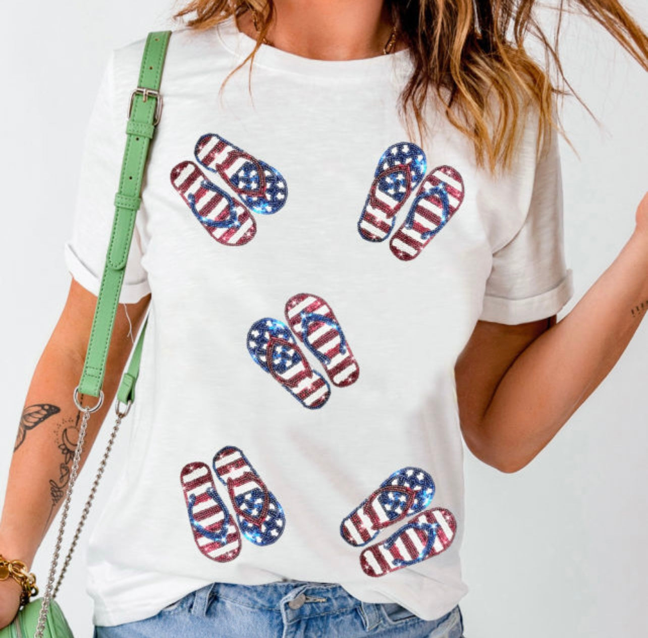 Sequin American Flag Flip-Flop Tee