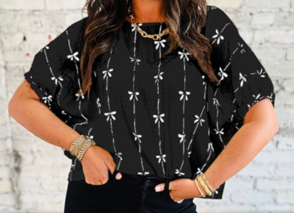 Bow Print Short Sleeve Top