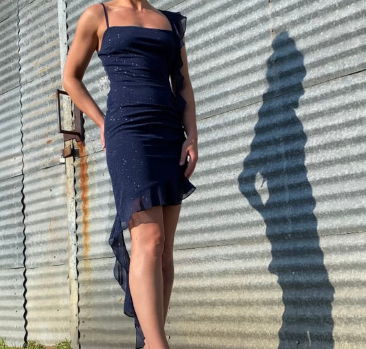 Glitter Ruffle Body Con Mini Dress
