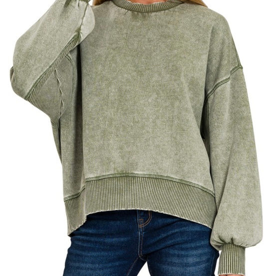 Acid Wash Oversized Fleece Sweatshirt