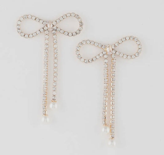 Jeweled Bow Pearl Earrings