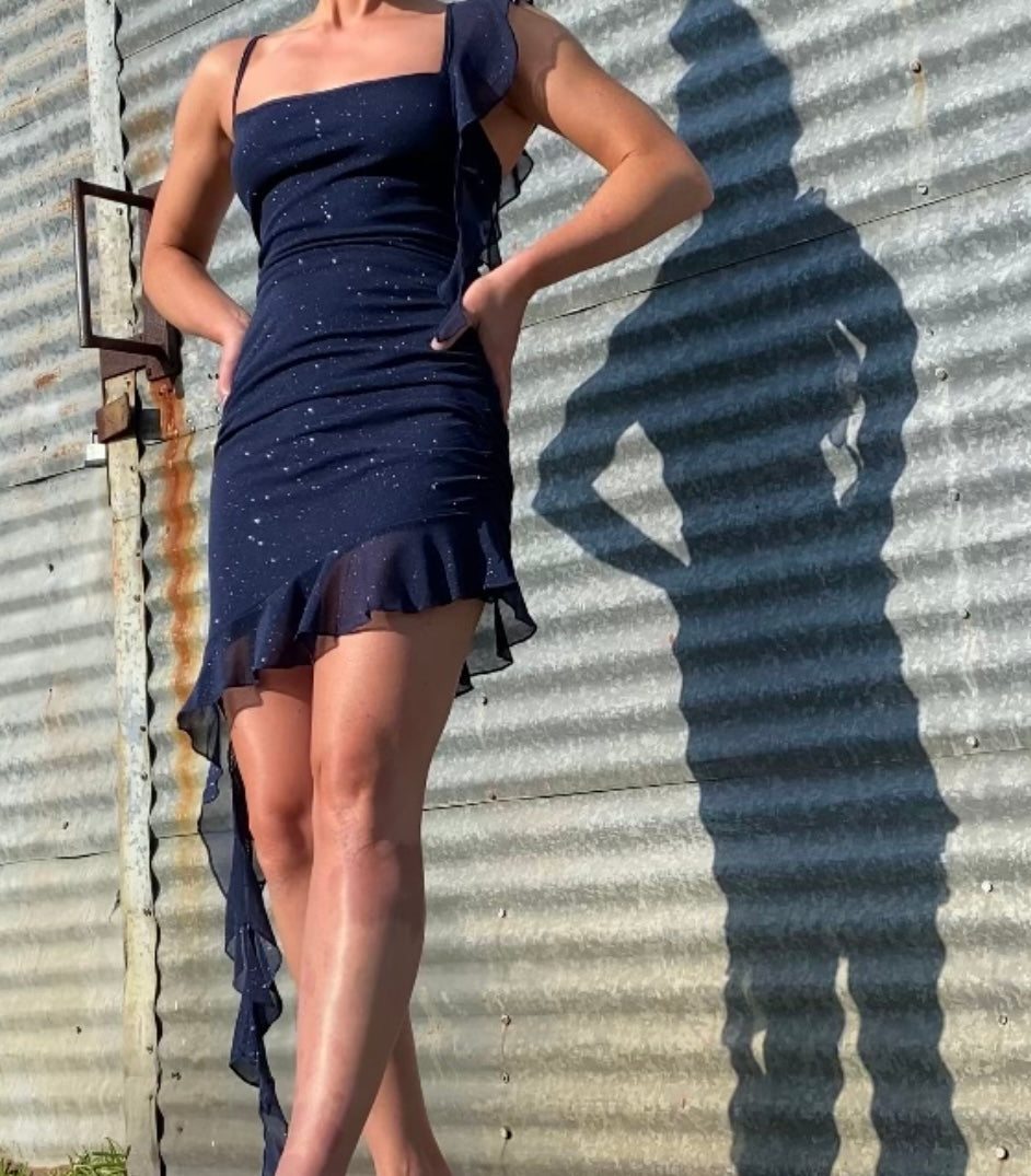 Glitter Ruffle Body Con Mini Dress