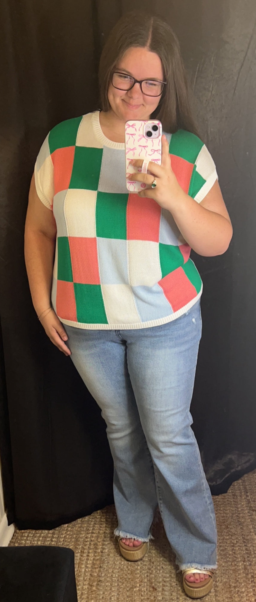 Checkered Lime/Pink Knit Top
