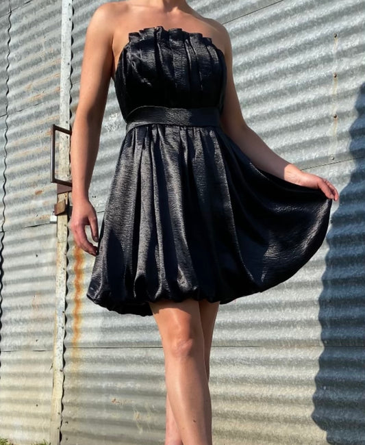 Satin Tube Dress with Bubble Skirt Hem