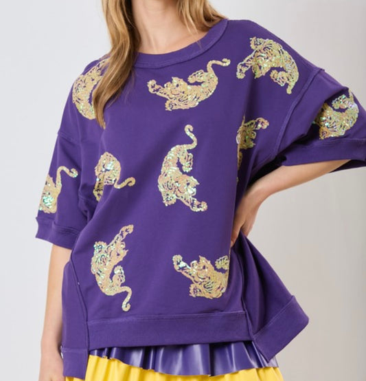 Oversized Sequin Tigers Top