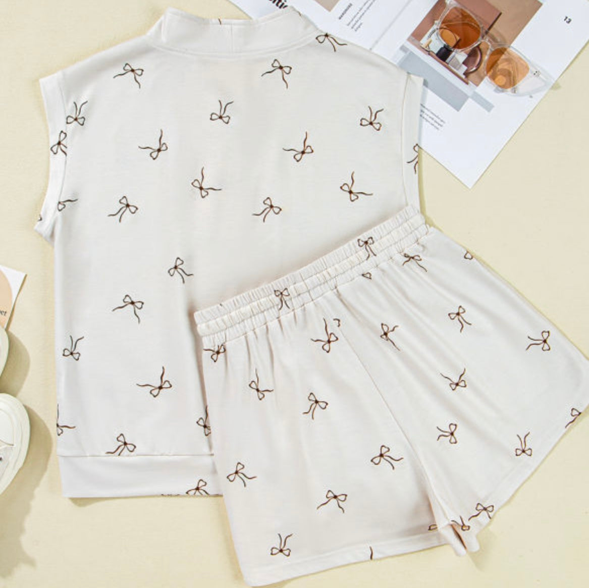 Bow Print Half Zip Tank Set