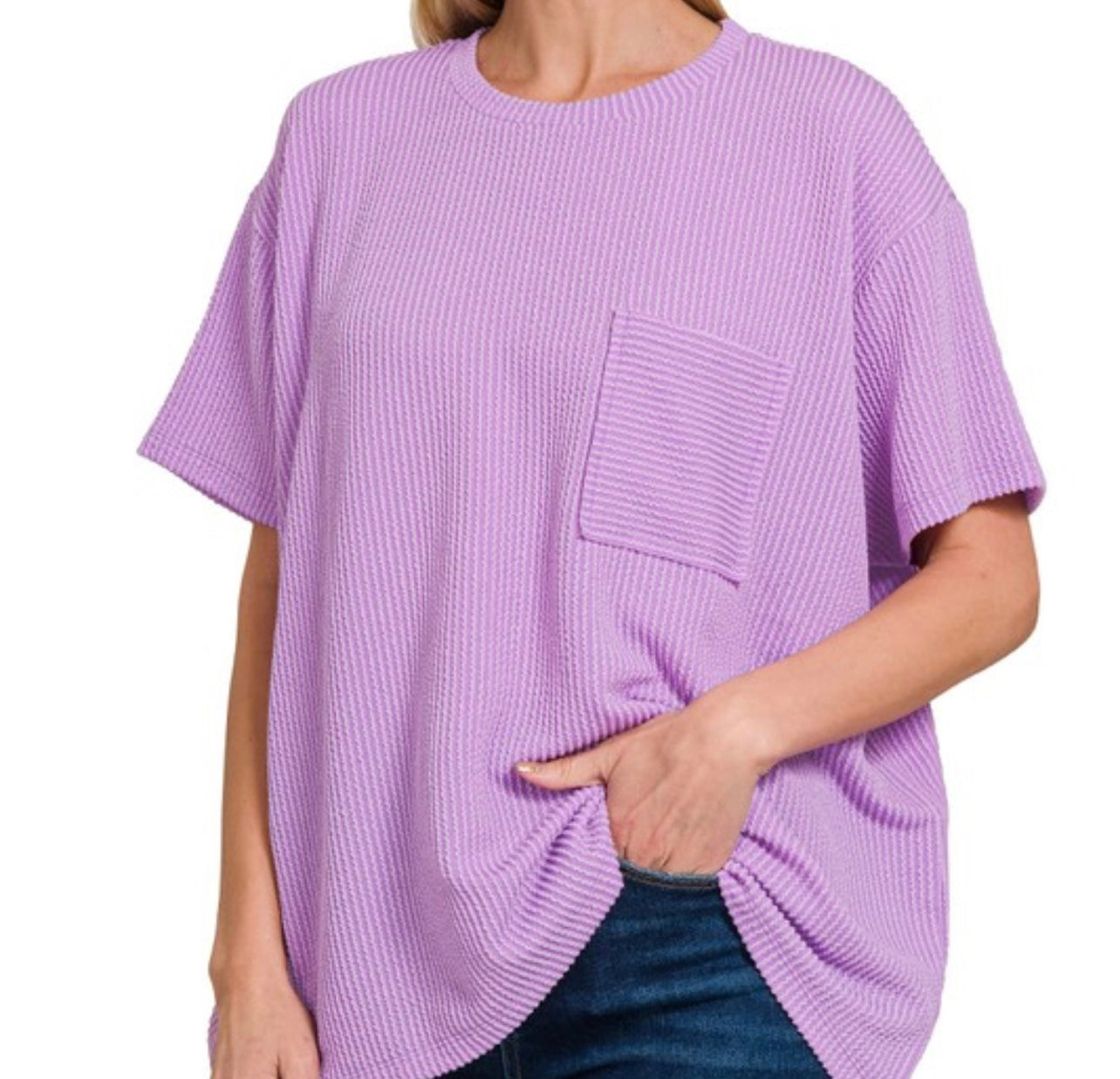 Ribbed Short Sleeve Front Pocket Top