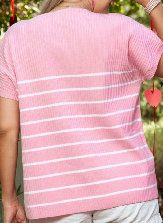 Pink Striped Ribbed Sweater
