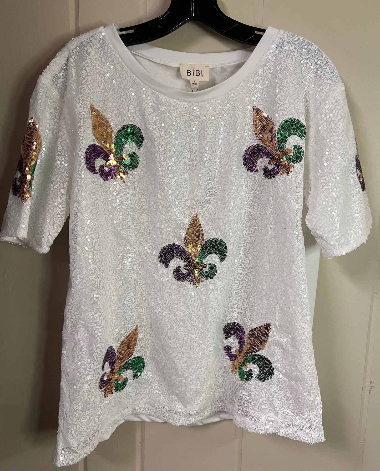 Sequin Mardi Gras Fleur De Lis Top