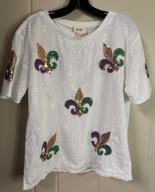 Sequin Mardi Gras Fleur De Lis Top