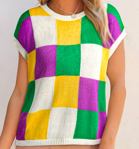 Color Block Cap Sleeve Sweater