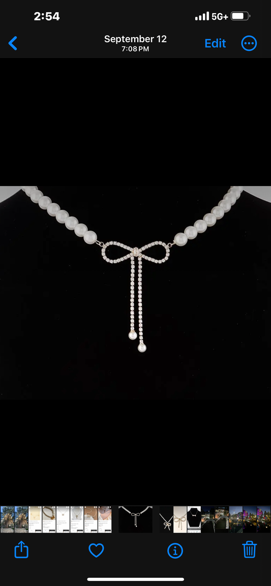 Pearl Jewel Bow Necklace