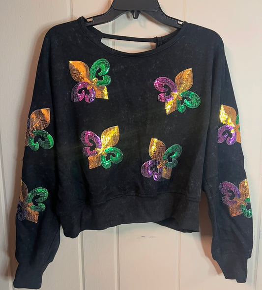 Cropped Open Back Mardi Gras Sweatshirt