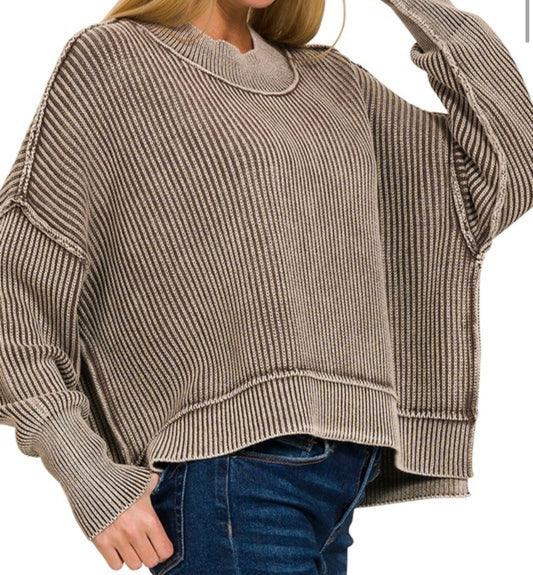 Oversized Side Slit Cropped Sweatshirt
