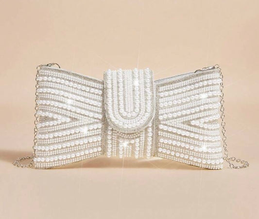 Pearl Bow Shaped Elegant Clutch