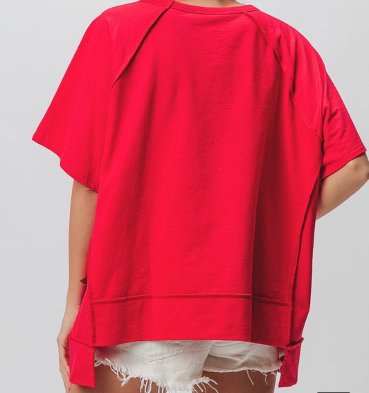 Star Sequin Out of Stitching Uneven Hem Top