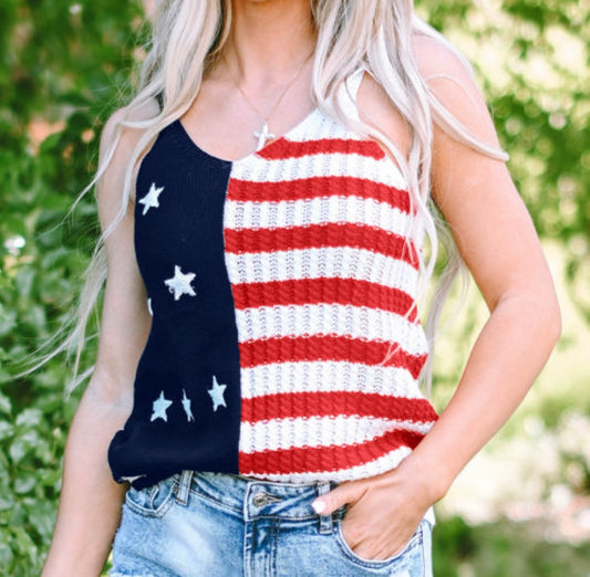 Stars and Stripes Flag Pattern Knitted Tank