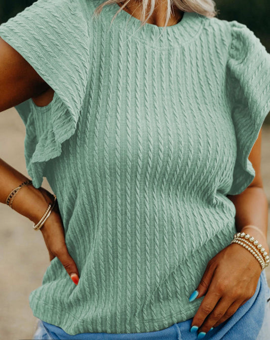 Textured Ruffle Sleeve Top