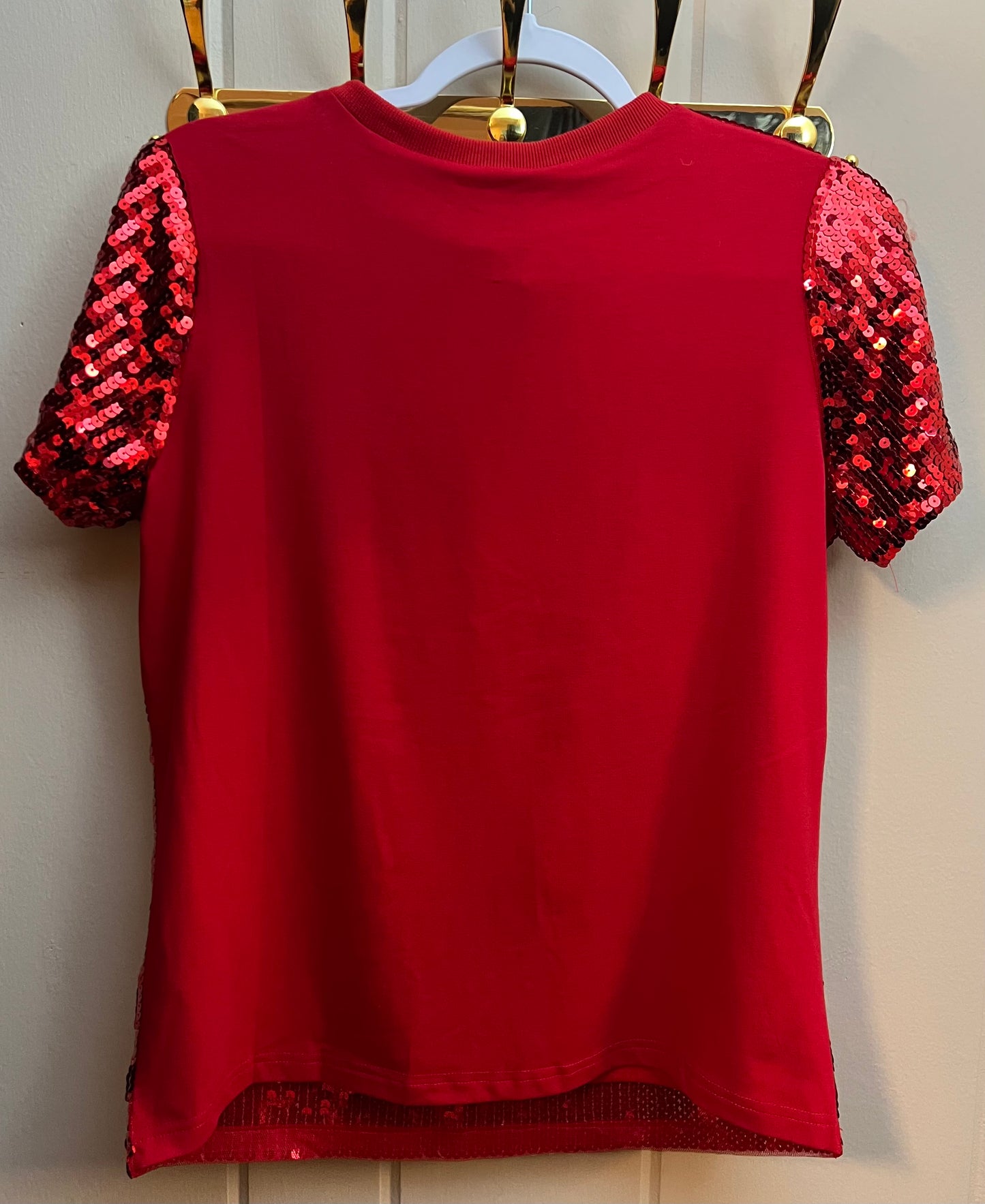 Red and Black Sequins Football Top