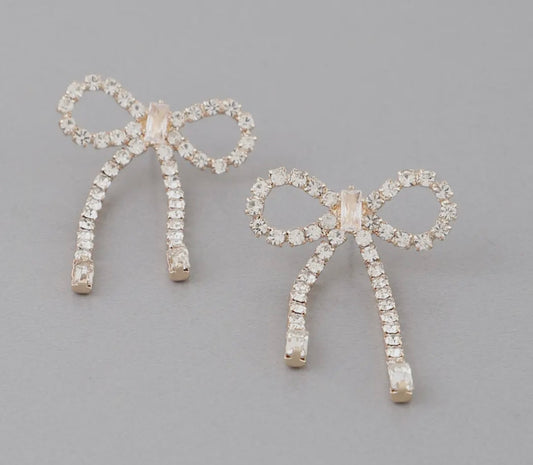 Rhinestone Bow Drop Earrings