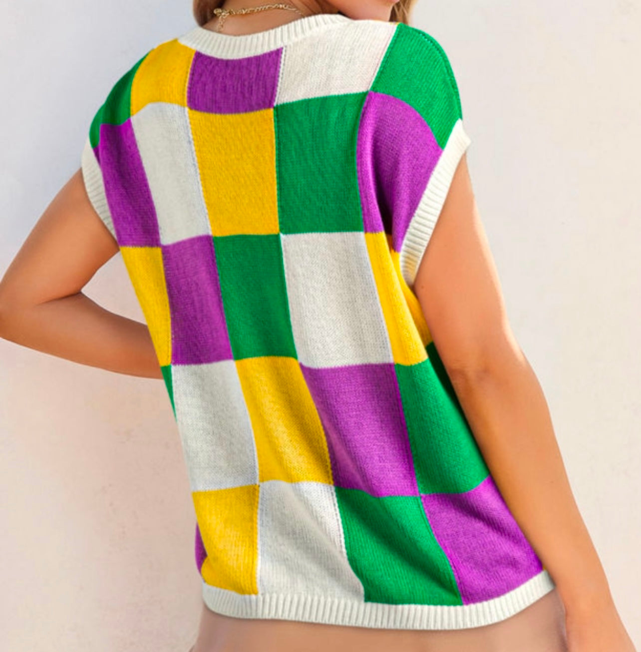 Color Block Cap Sleeve Sweater