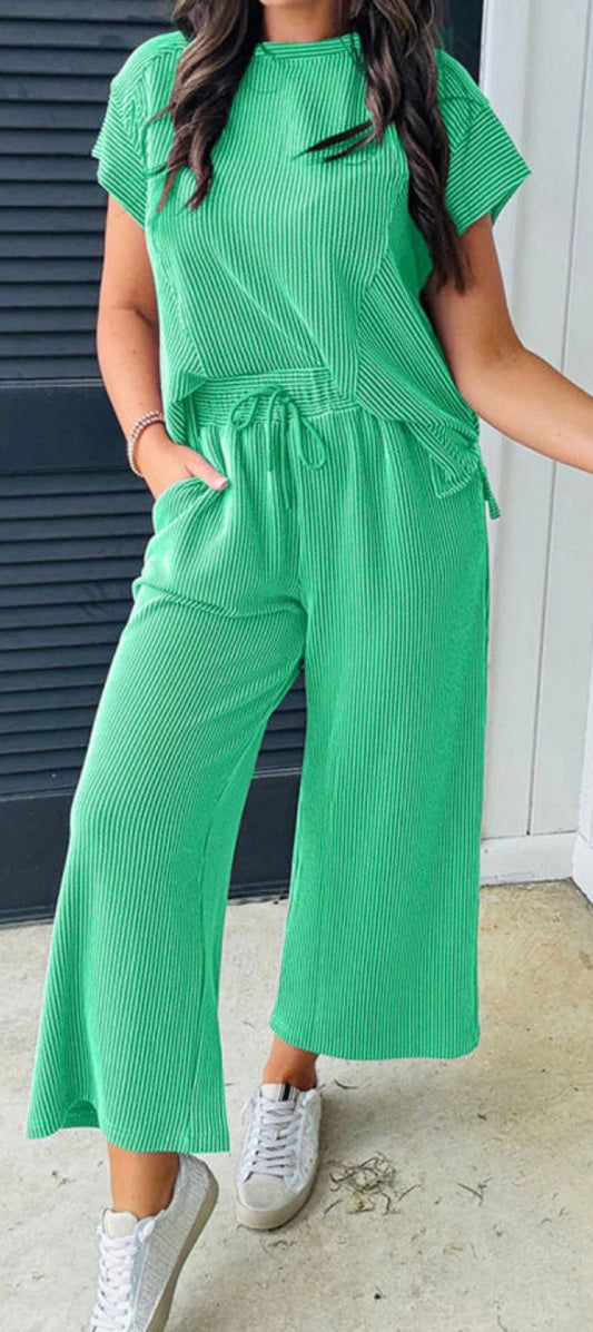 Corded Short Sleeve Pants Set