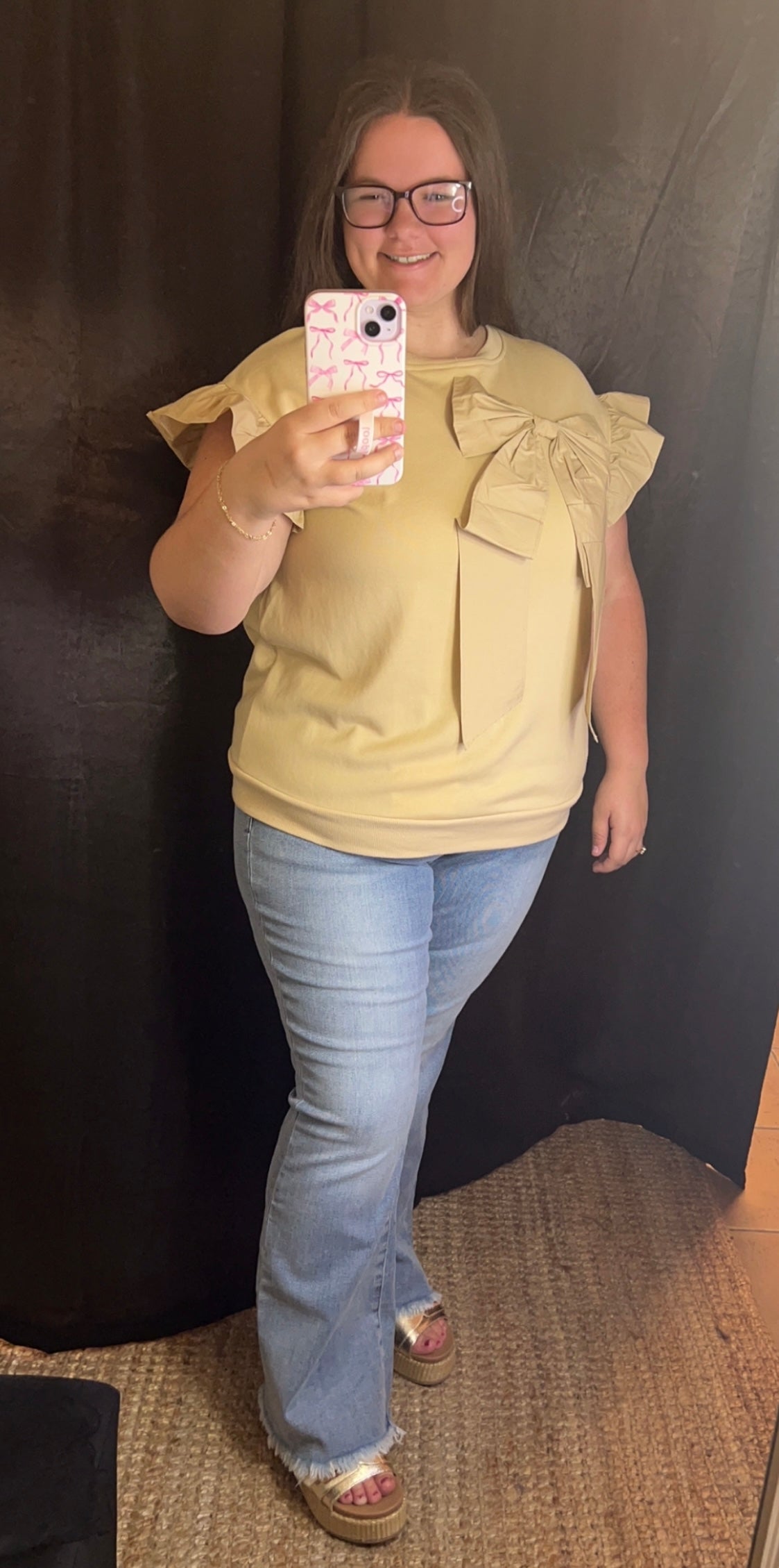 Plus-Flutter Sleeve Bow Top