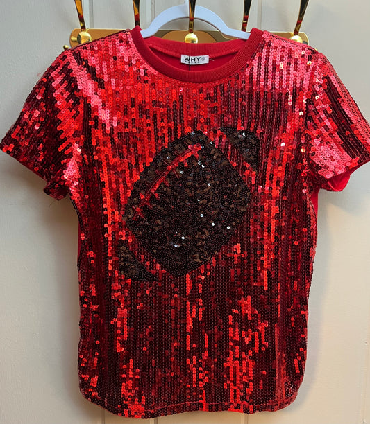 Red and Black Sequins Football Top