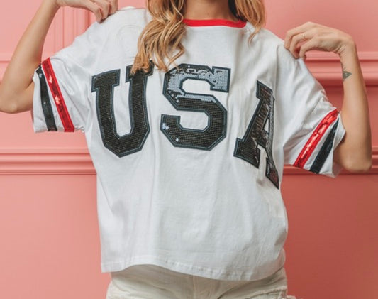 USA Sequin Patch Top
