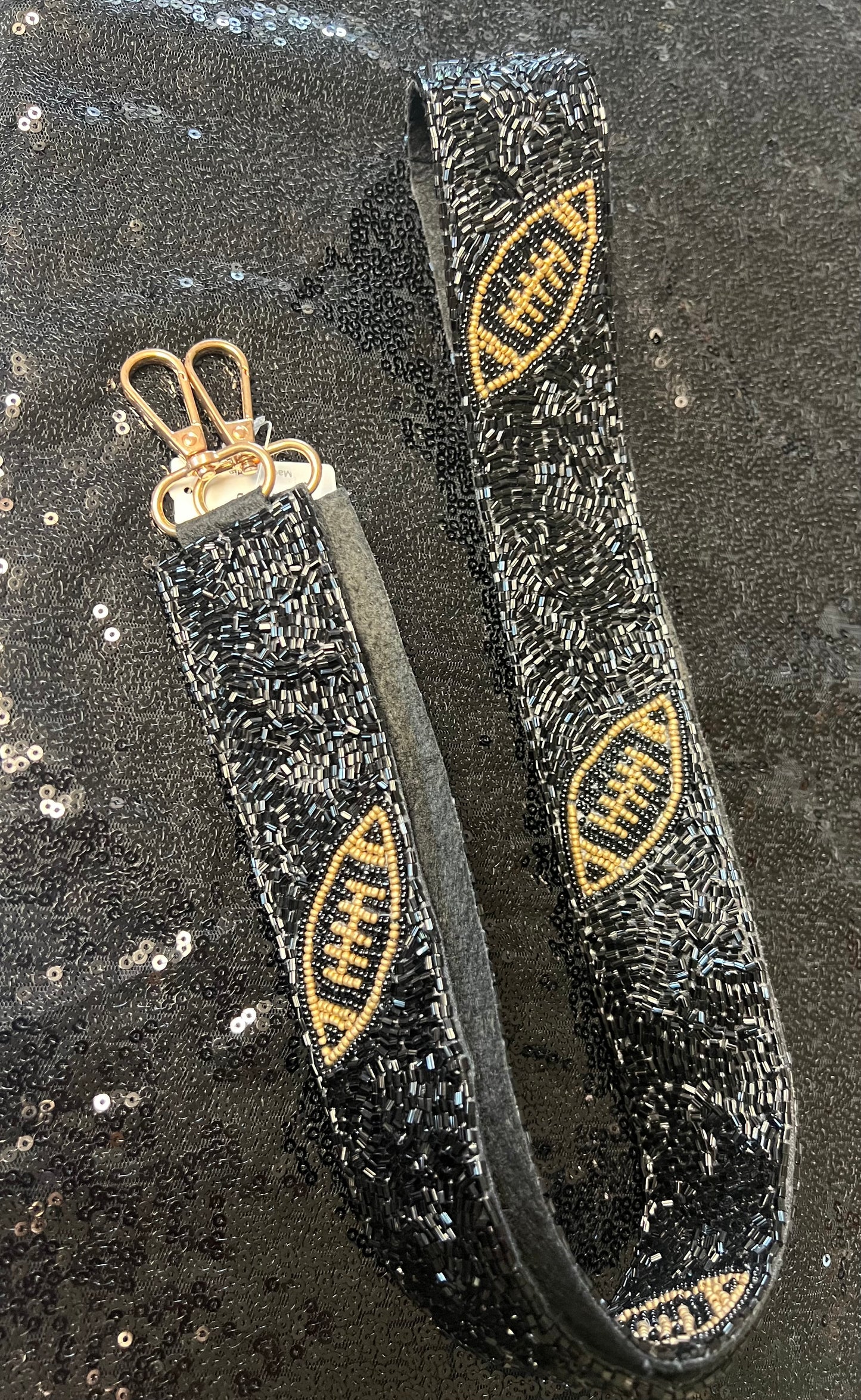 Black/Gold Football Beaded Strap