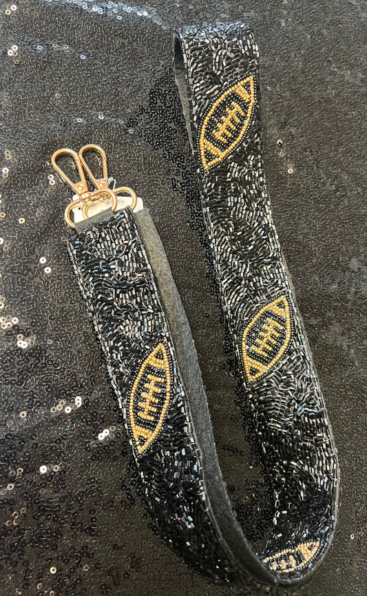 Black/Gold Football Beaded Strap