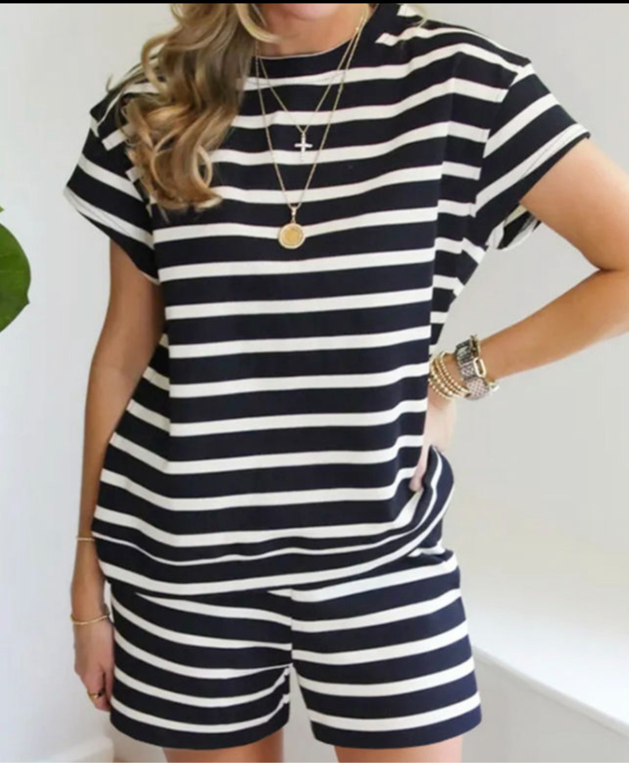 Striped Black Short Set