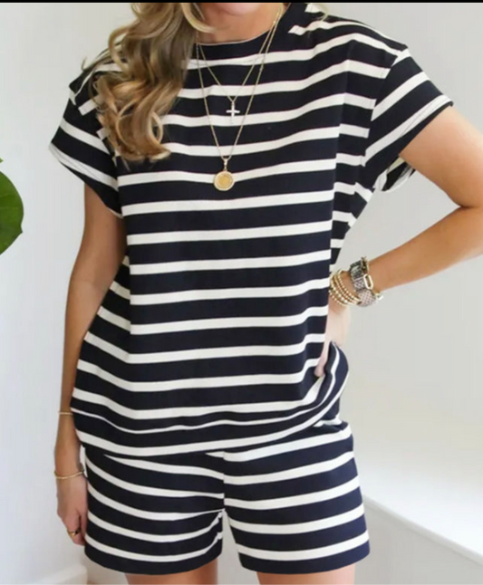 Striped Black Short Set