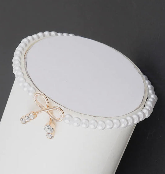 Bow Rhinestone Clasp Pearl Bracelet