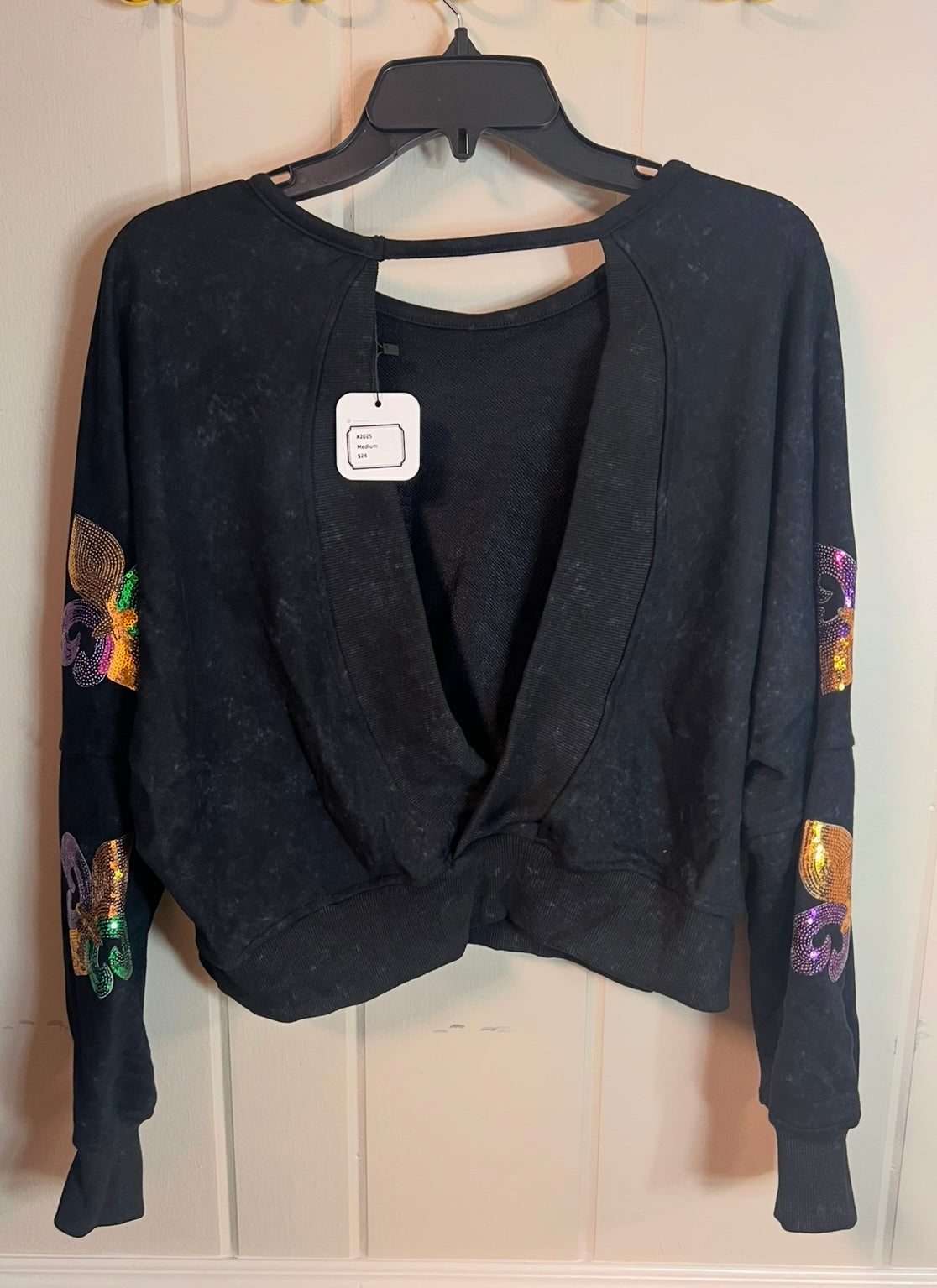 Cropped Open Back Mardi Gras Sweatshirt