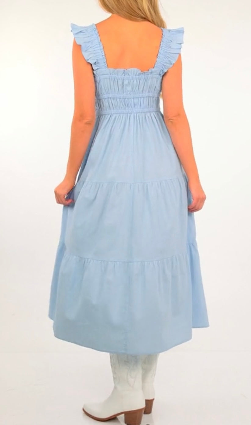 Butterfly Sleeve Midi Dress with Pockets