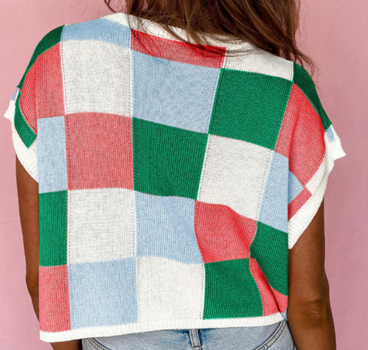 Checkered Lime/Pink Knit Top
