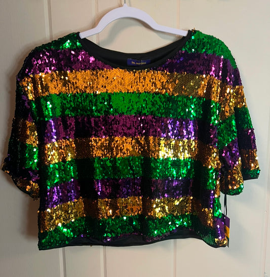 Sequin Cropped Mardi Gras Top