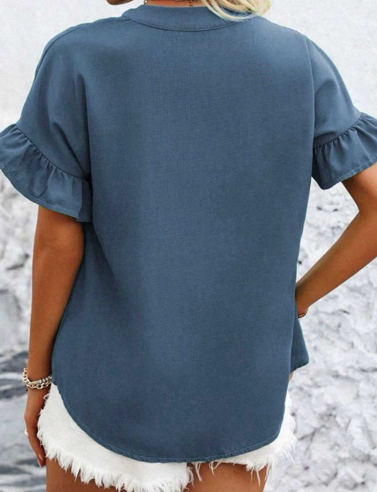 Solid Runched Sleeve Top