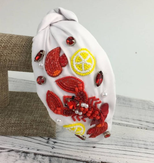 Crawfish/Sequin with Lemons Rhinestone Headband