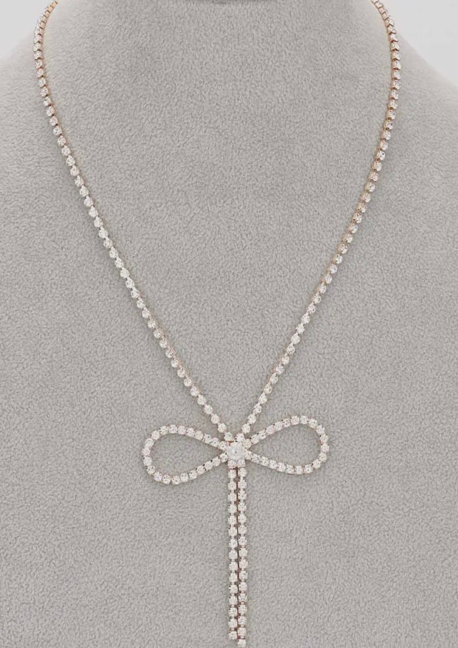 Rhinestone Bow Necklace
