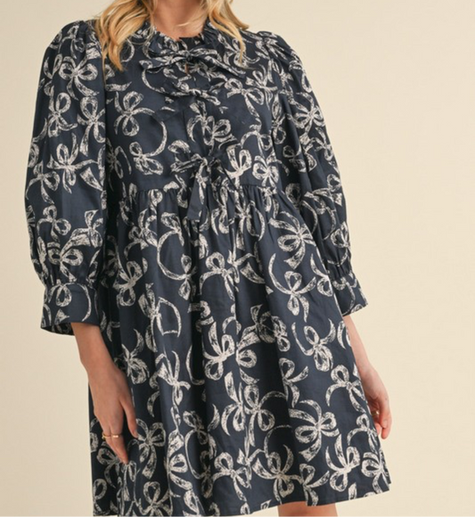 Bow Pattern Print Babydoll dress