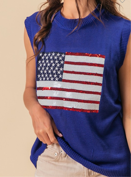 American Flag Sequins Knot Top