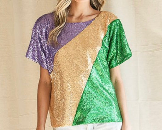 Sequin Color Block Top with interlining