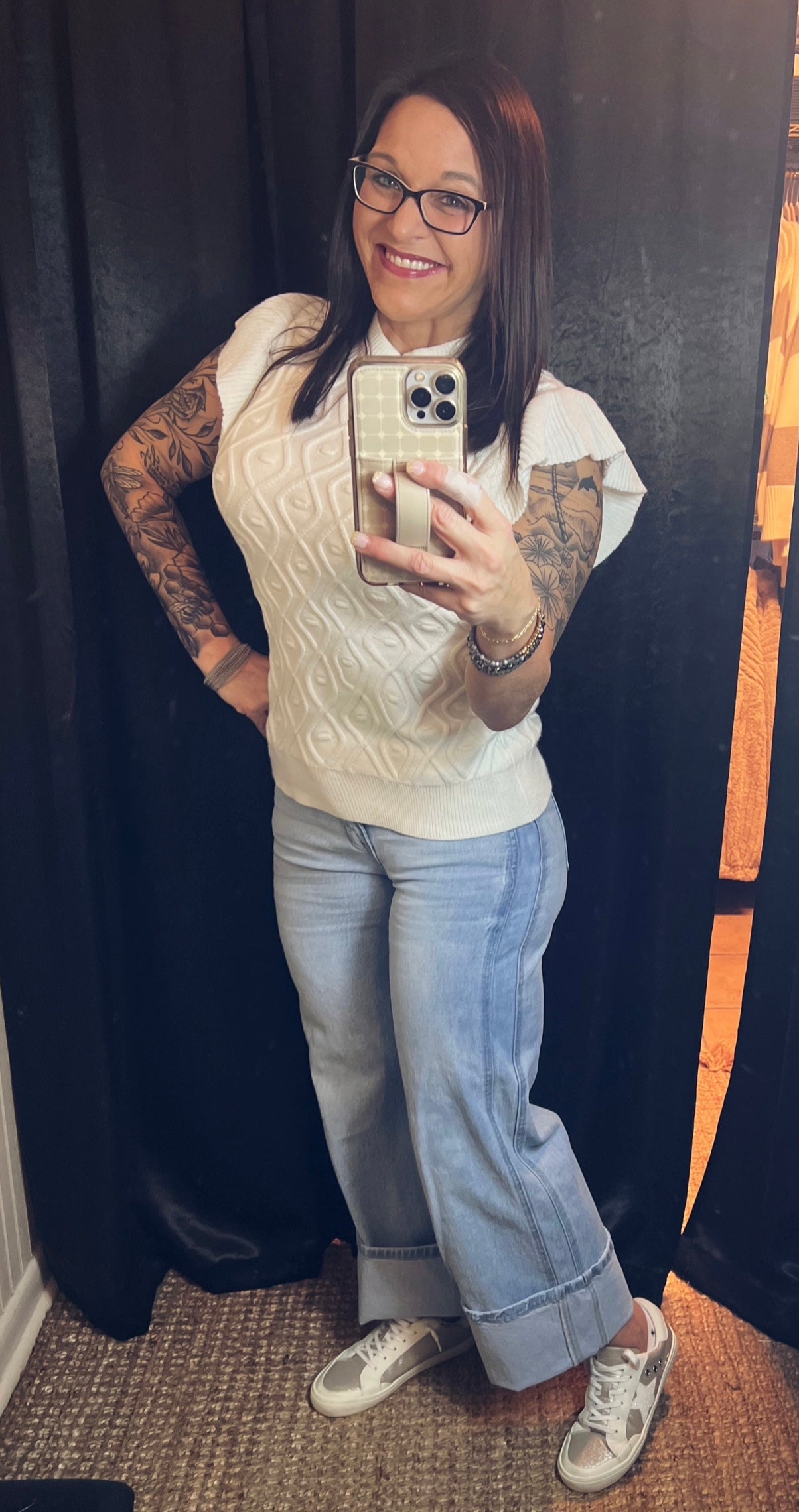White Flutter Sleeveless Sweater