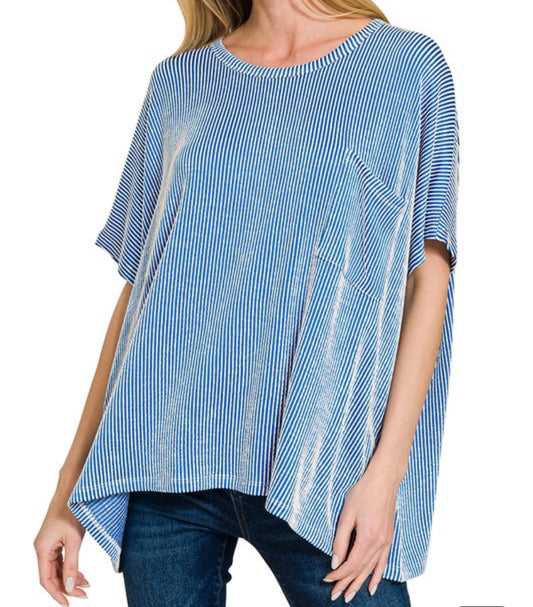 Corded Ribbed Oversized Short Sleeve Top