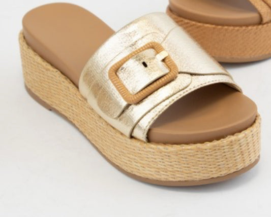 Buckle Strap Platform Slip-On Sandals