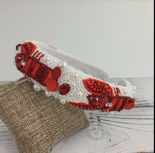 Crawfish/Sequin with Pearls Headband