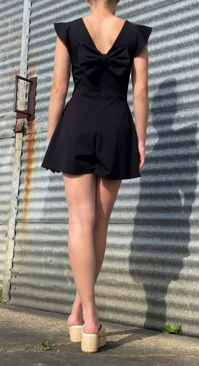 Black Bow Fitted Romper